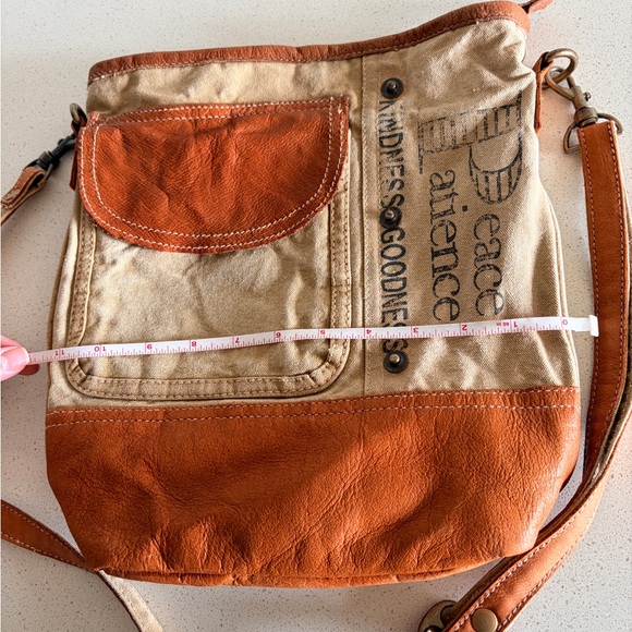 The Original Peace and Patience Sustainable Canvas Leather Crossbody Bag purse - Picture 8 of 8